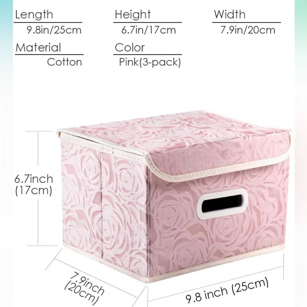 NWT PRANDOM Pink Floral Collapsible Storage Bin with Lid [3-Pack] Size: Small